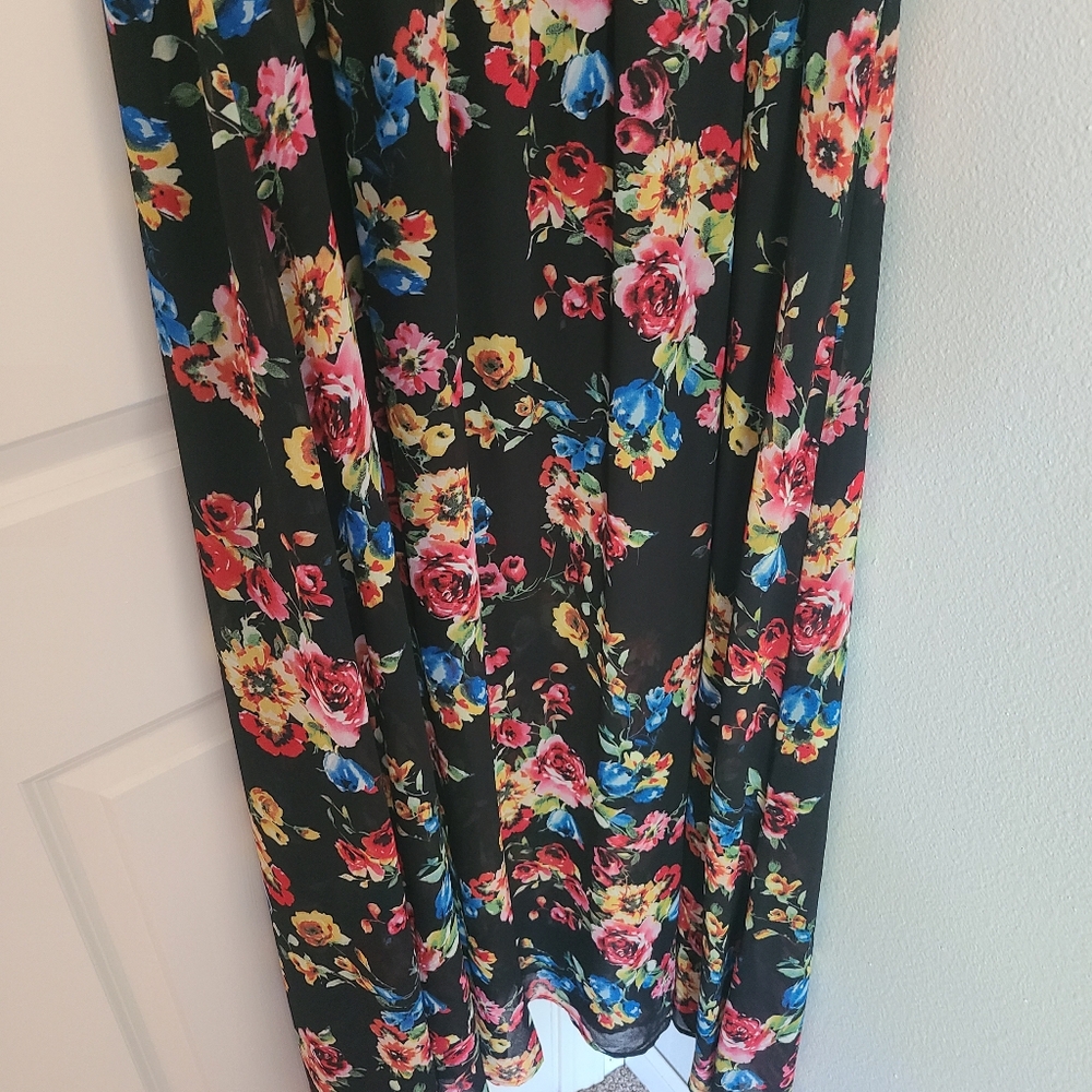 torrid Black Floral Maxi Dress with Pink and Blue Blooms - Picture 8 of 10